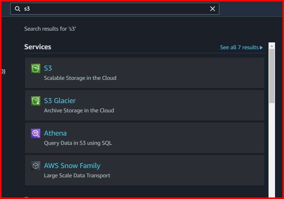 Picture showing the S3 in the search box